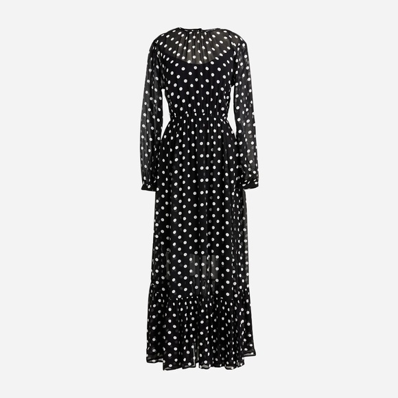 J.Crew Long-sleeve Chiffon Midi Dress In Dot Print For Women (Small) - Picture 1 of 6